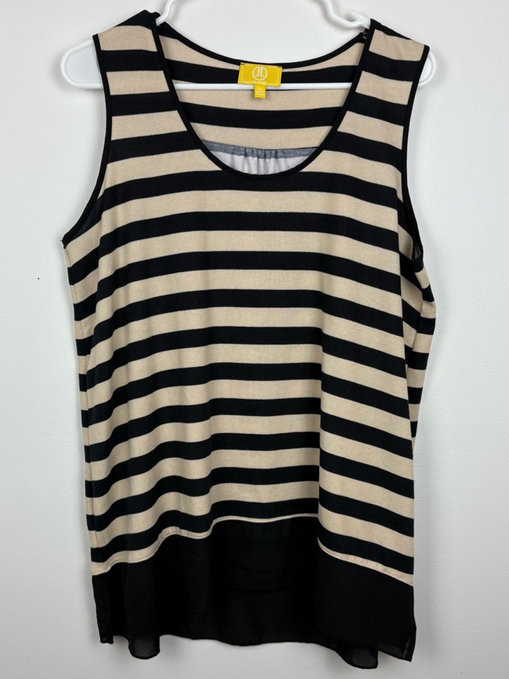 Liz Lange Black & Tan Striped Scoop Neck Tank w/ black mesh trim size PL